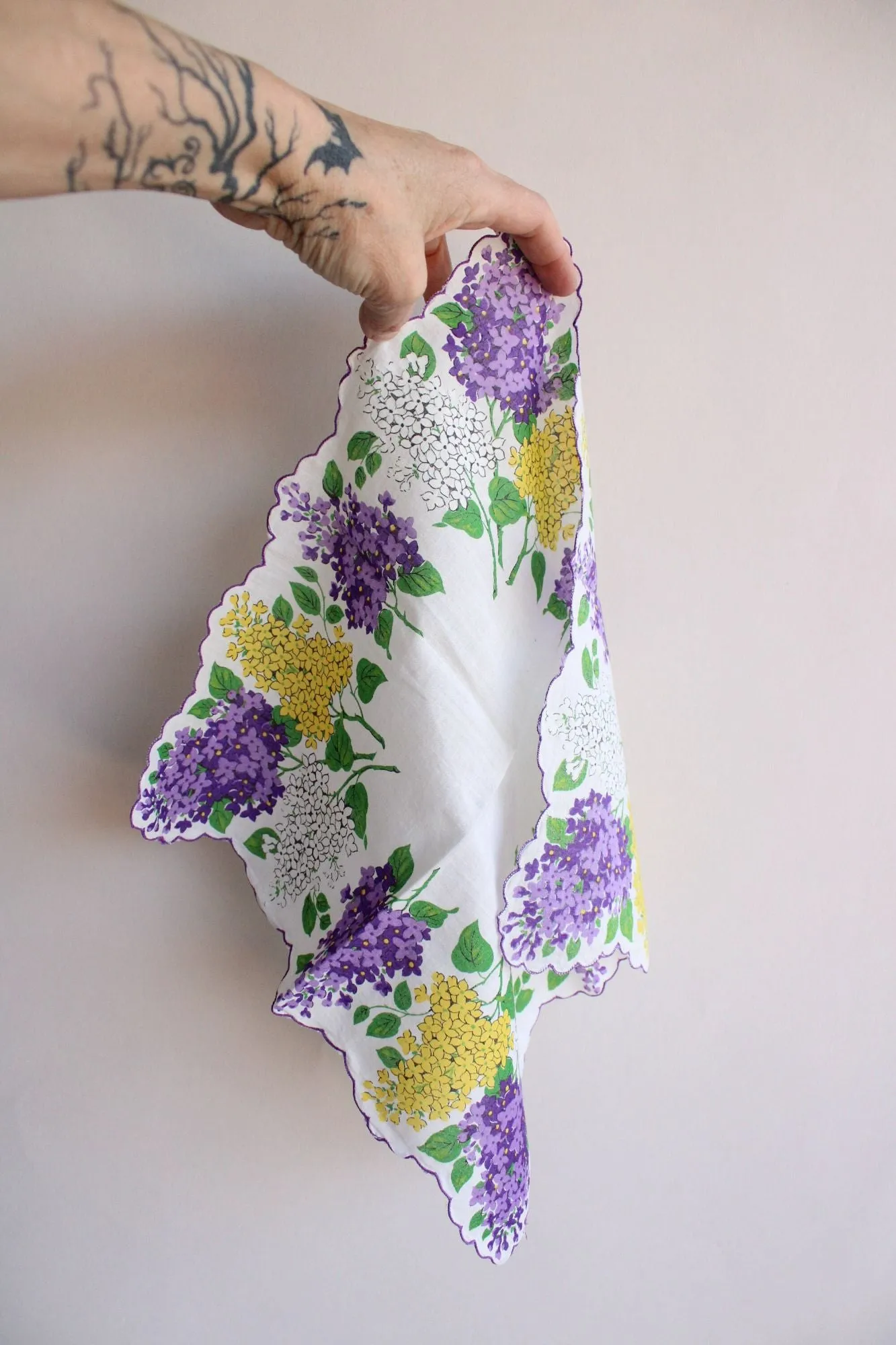 Vintage Lilac Flower Print Cotton Hanky
