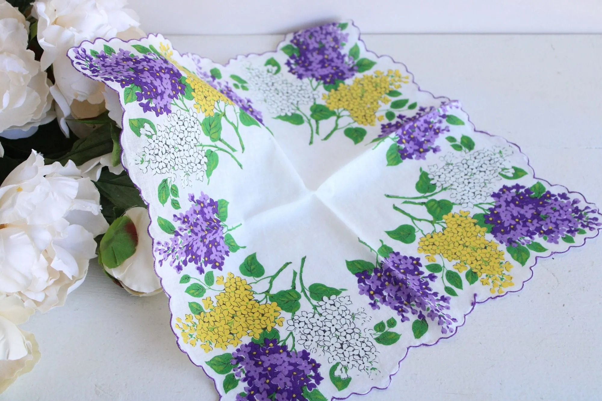 Vintage Lilac Flower Print Cotton Hanky