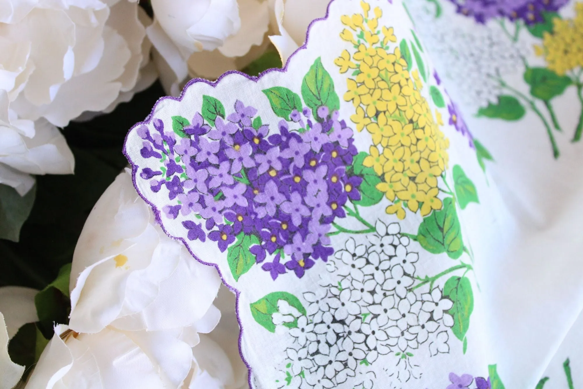 Vintage Lilac Flower Print Cotton Hanky