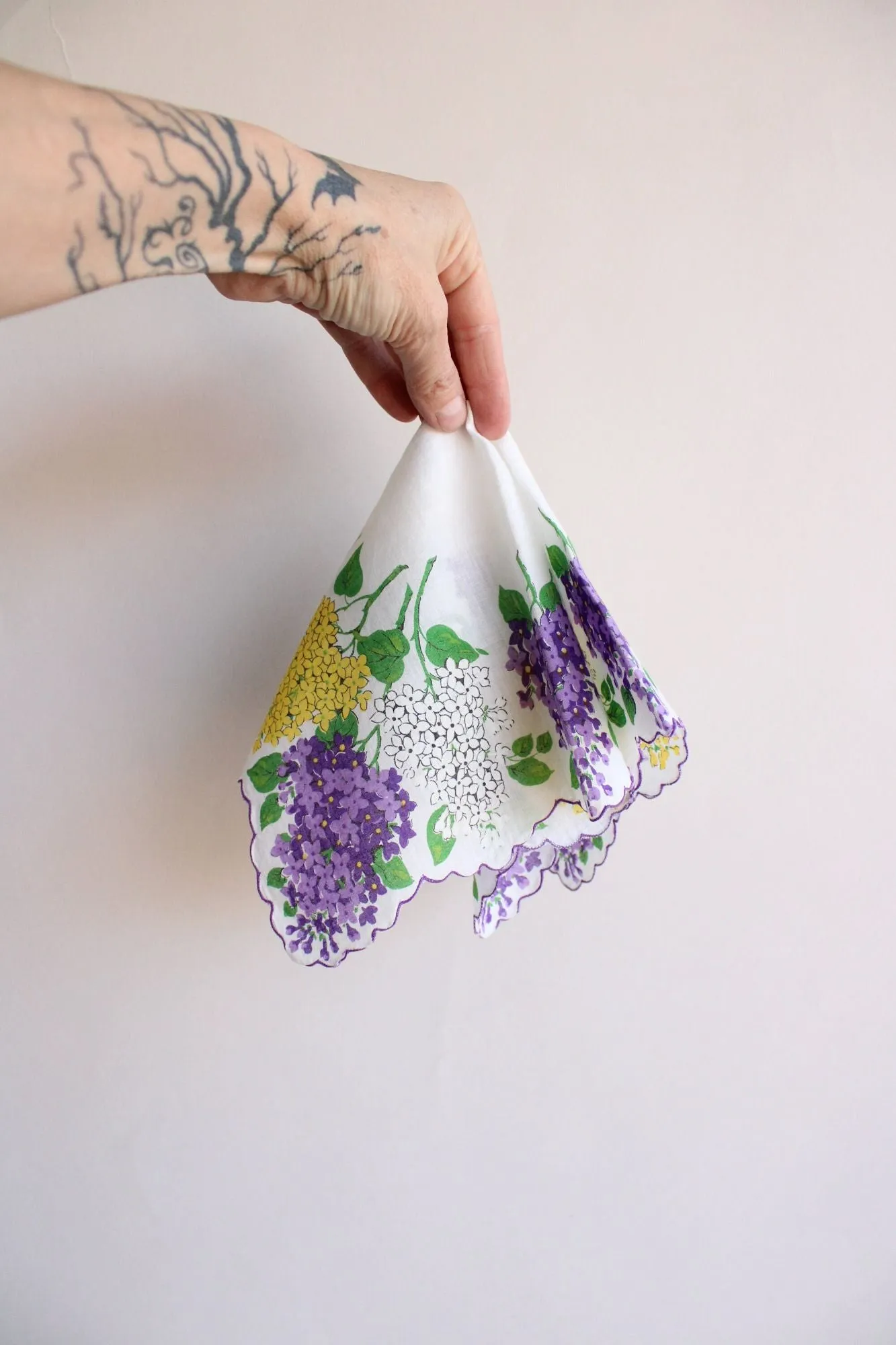 Vintage Lilac Flower Print Cotton Hanky