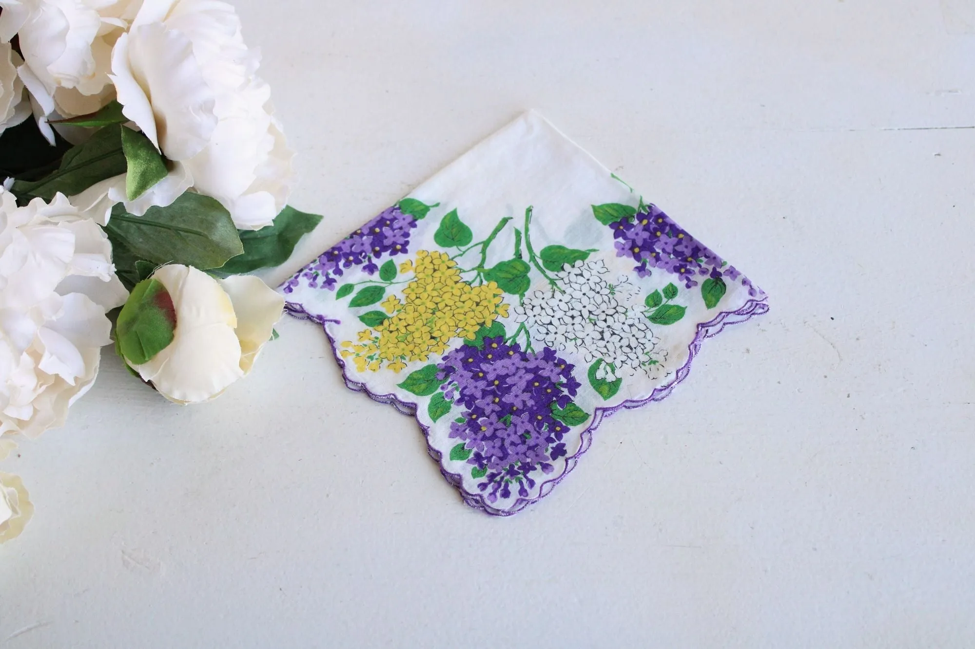Vintage Lilac Flower Print Cotton Hanky
