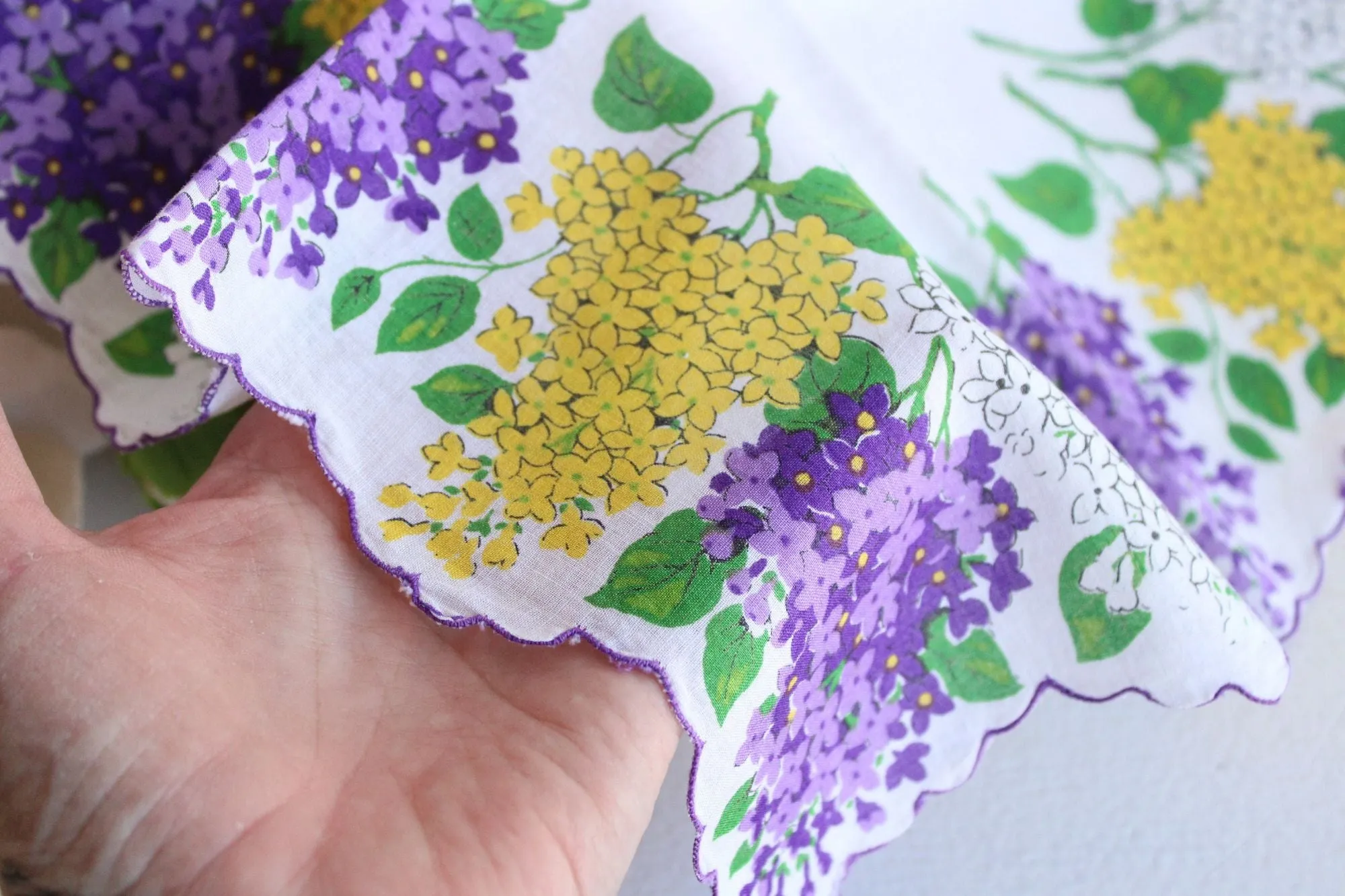 Vintage Lilac Flower Print Cotton Hanky