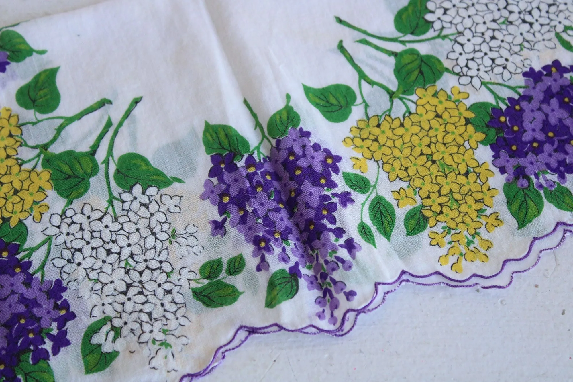 Vintage Lilac Flower Print Cotton Hanky