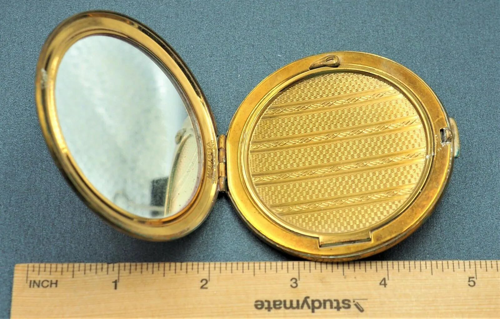 Vintage Melissa Powder Compact Mirror Case Floral Design Made in England 1950s