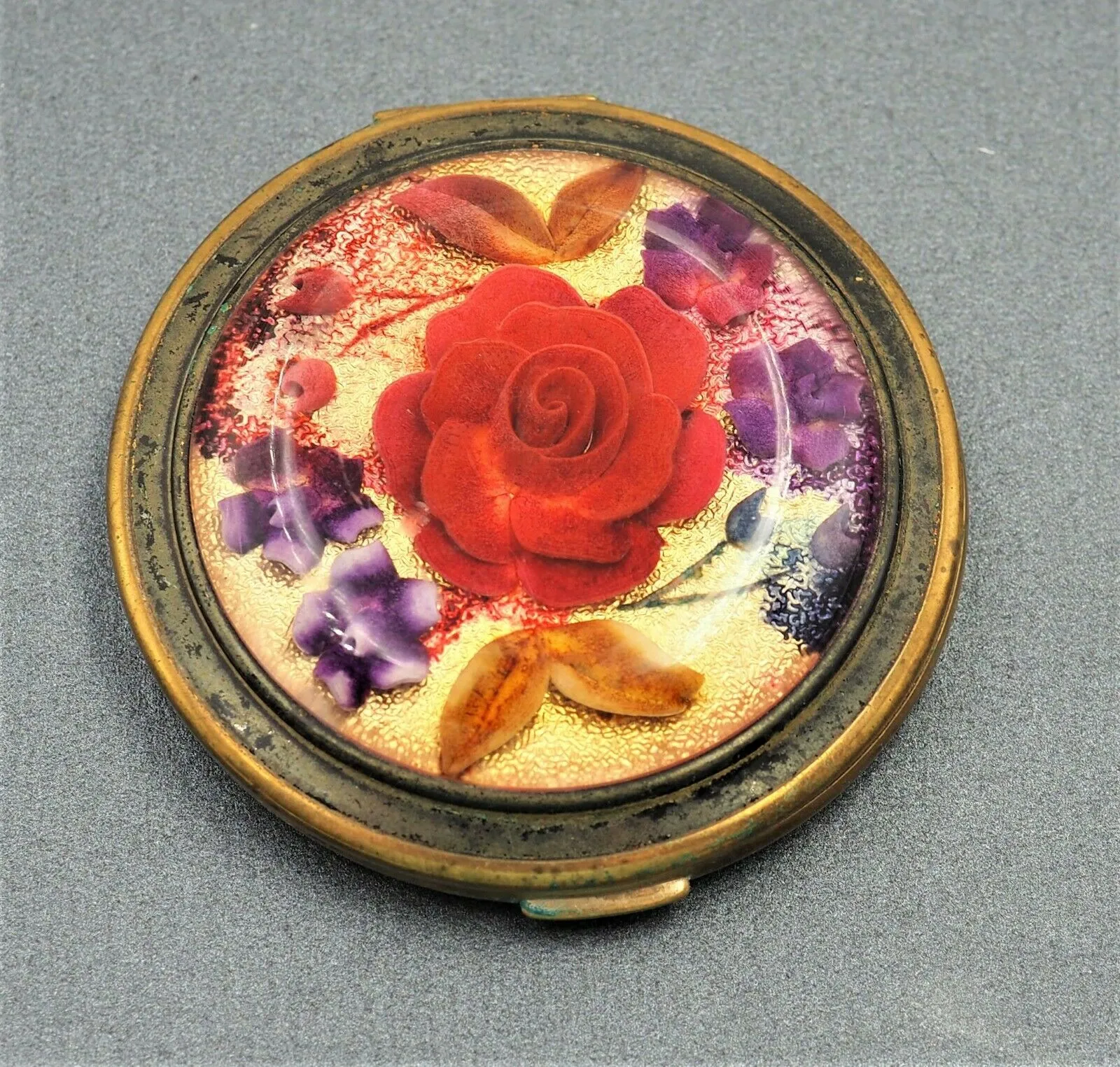 Vintage Melissa Powder Compact Mirror Case Floral Design Made in England 1950s
