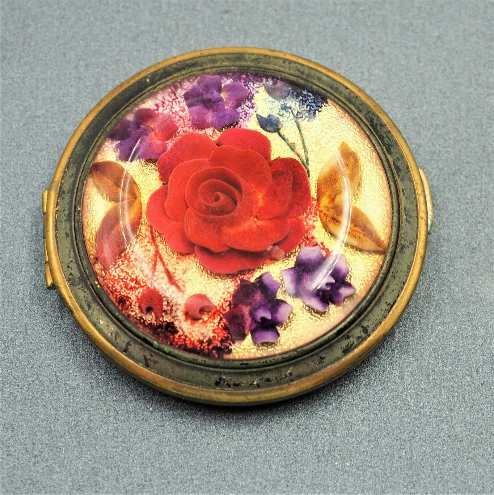 Vintage Melissa Powder Compact Mirror Case Floral Design Made in England 1950s