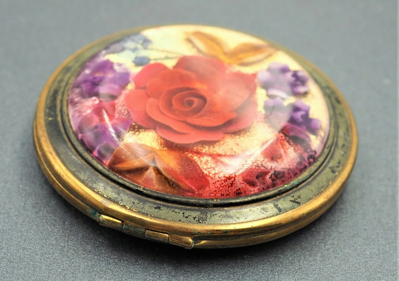Vintage Melissa Powder Compact Mirror Case Floral Design Made in England 1950s