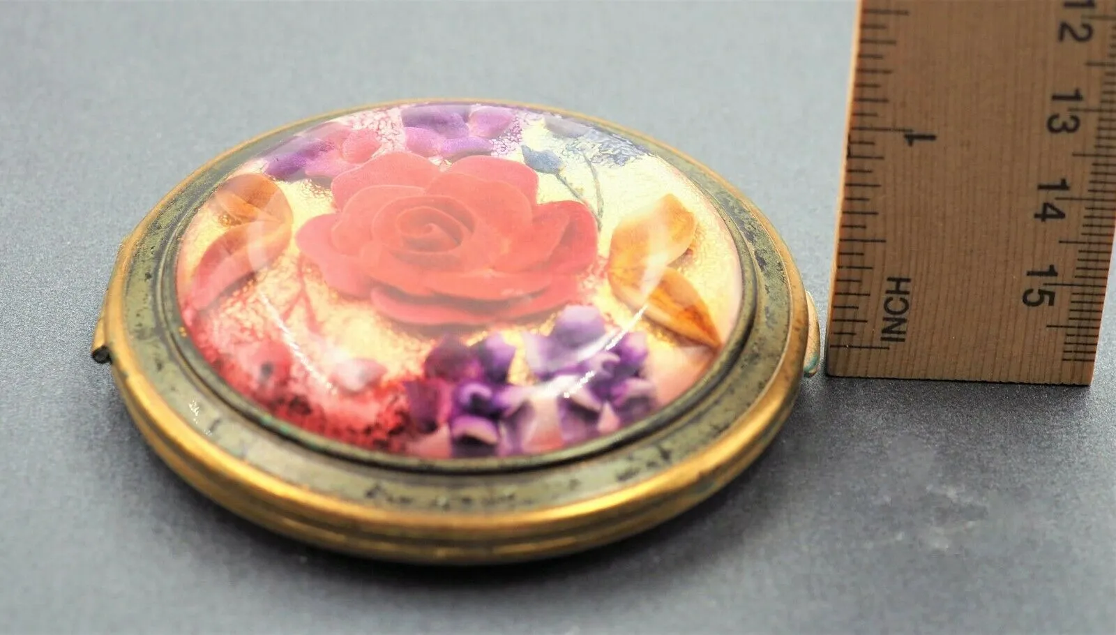 Vintage Melissa Powder Compact Mirror Case Floral Design Made in England 1950s