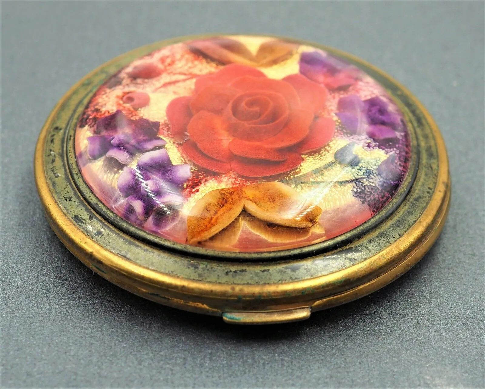 Vintage Melissa Powder Compact Mirror Case Floral Design Made in England 1950s
