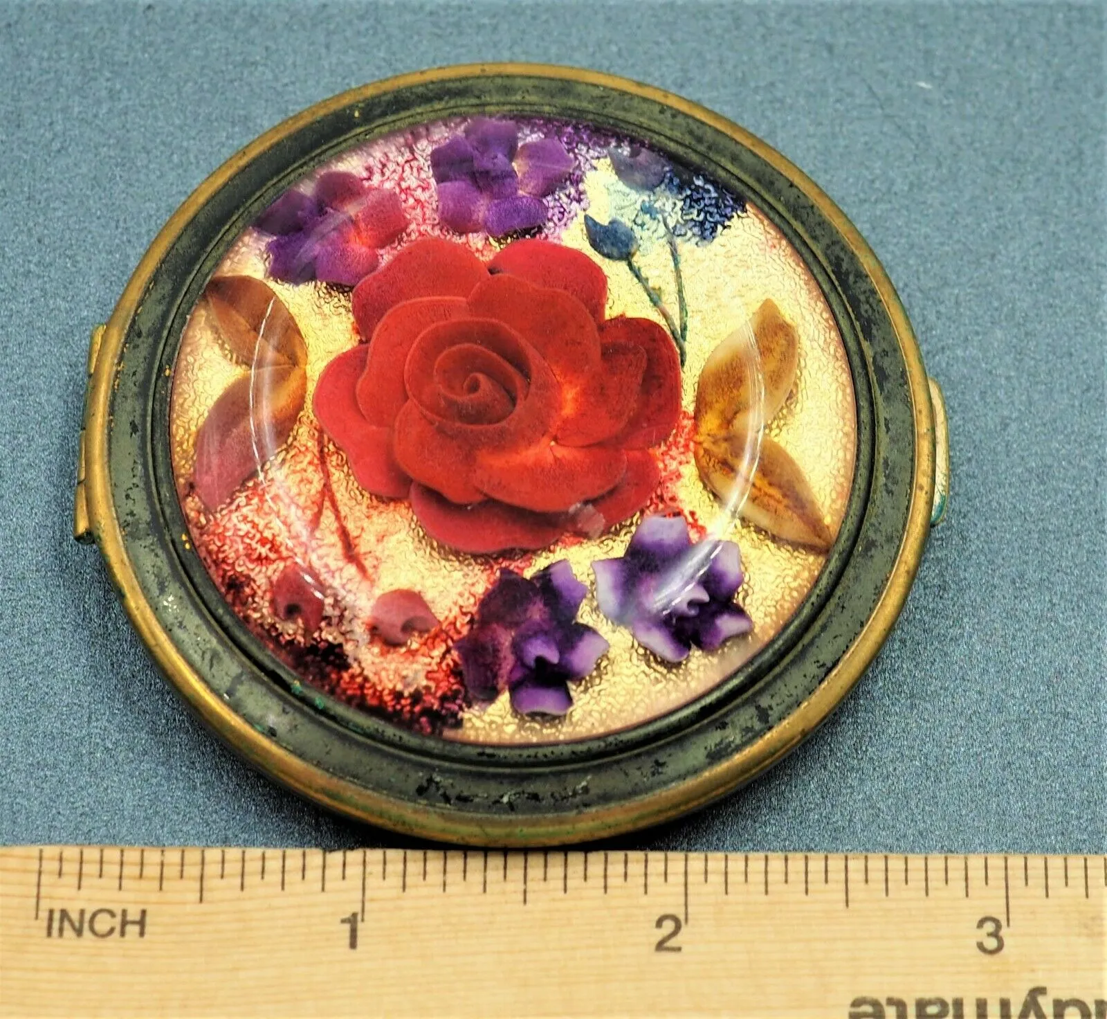 Vintage Melissa Powder Compact Mirror Case Floral Design Made in England 1950s
