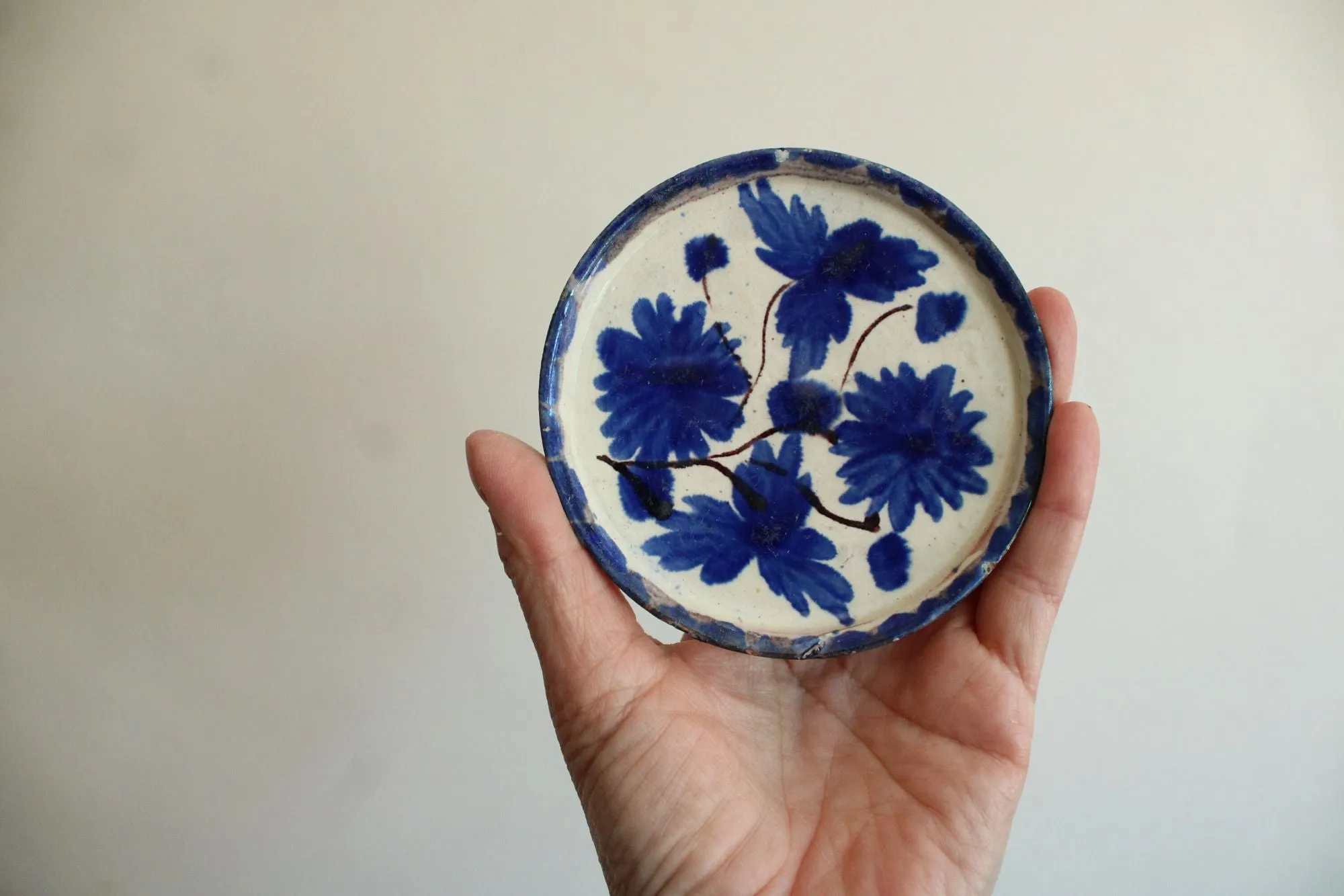 Vintage Mexican Pottery Blue and White Trinket Dish