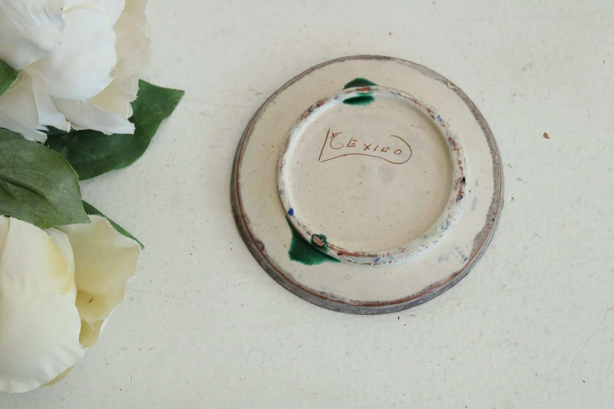 Vintage Mexican Pottery Blue and White Trinket Dish