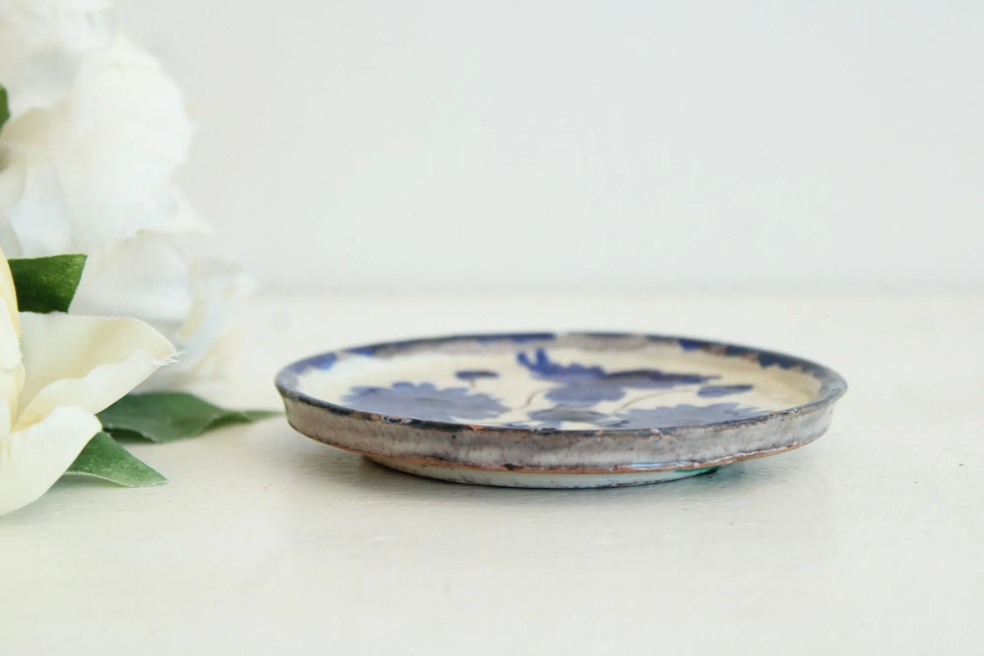 Vintage Mexican Pottery Blue and White Trinket Dish