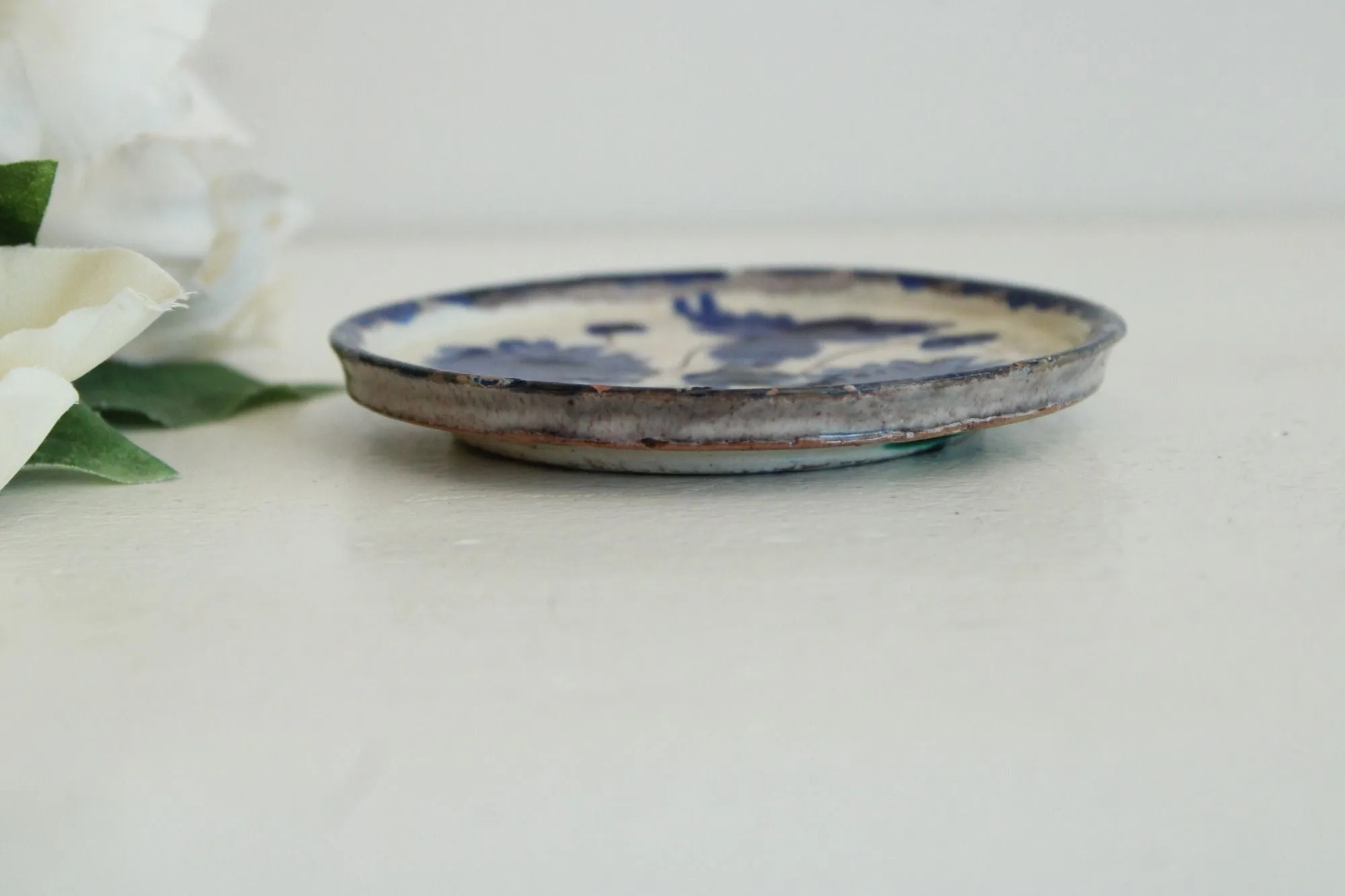Vintage Mexican Pottery Blue and White Trinket Dish