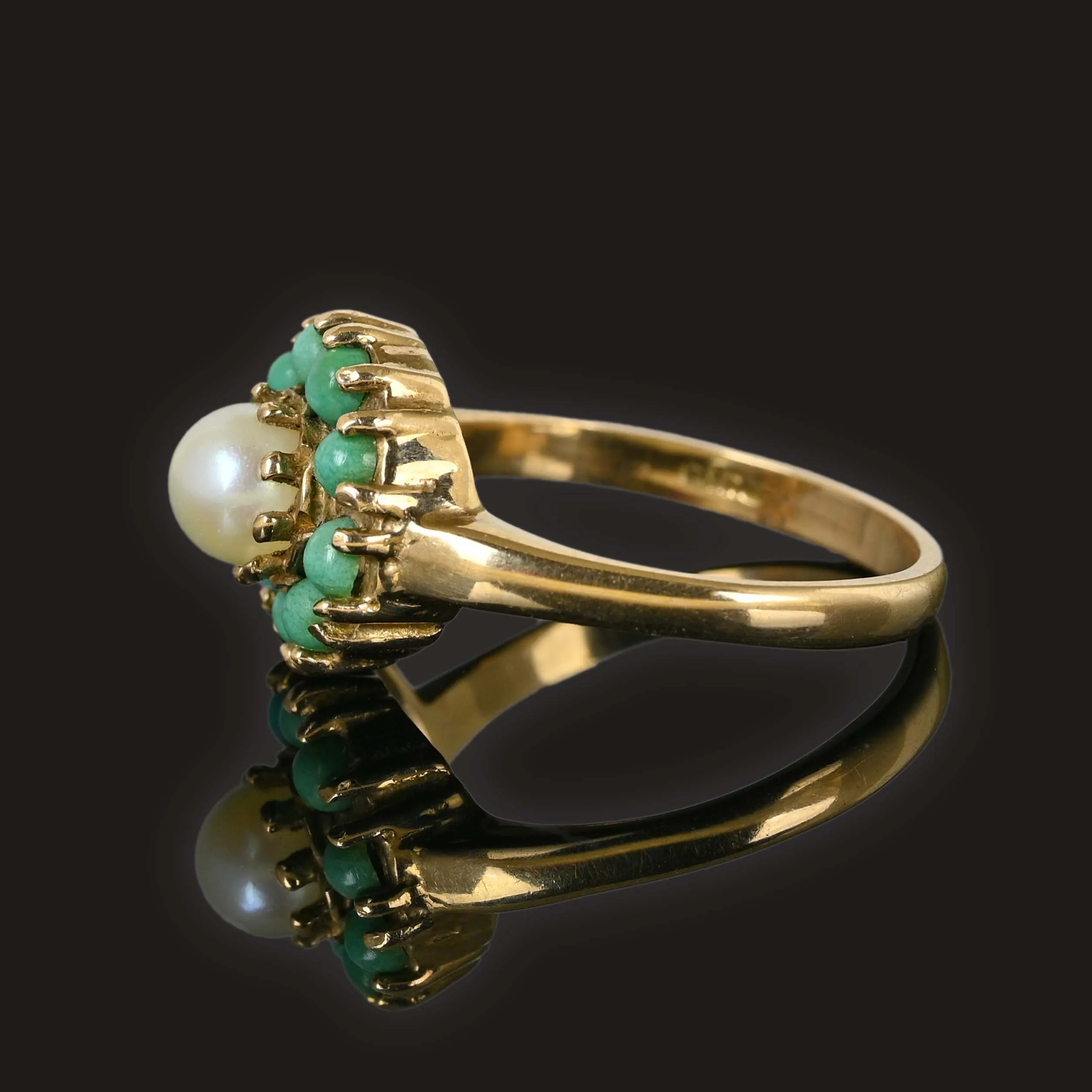 Vintage Turquoise Halo Pearl Cluster Ring