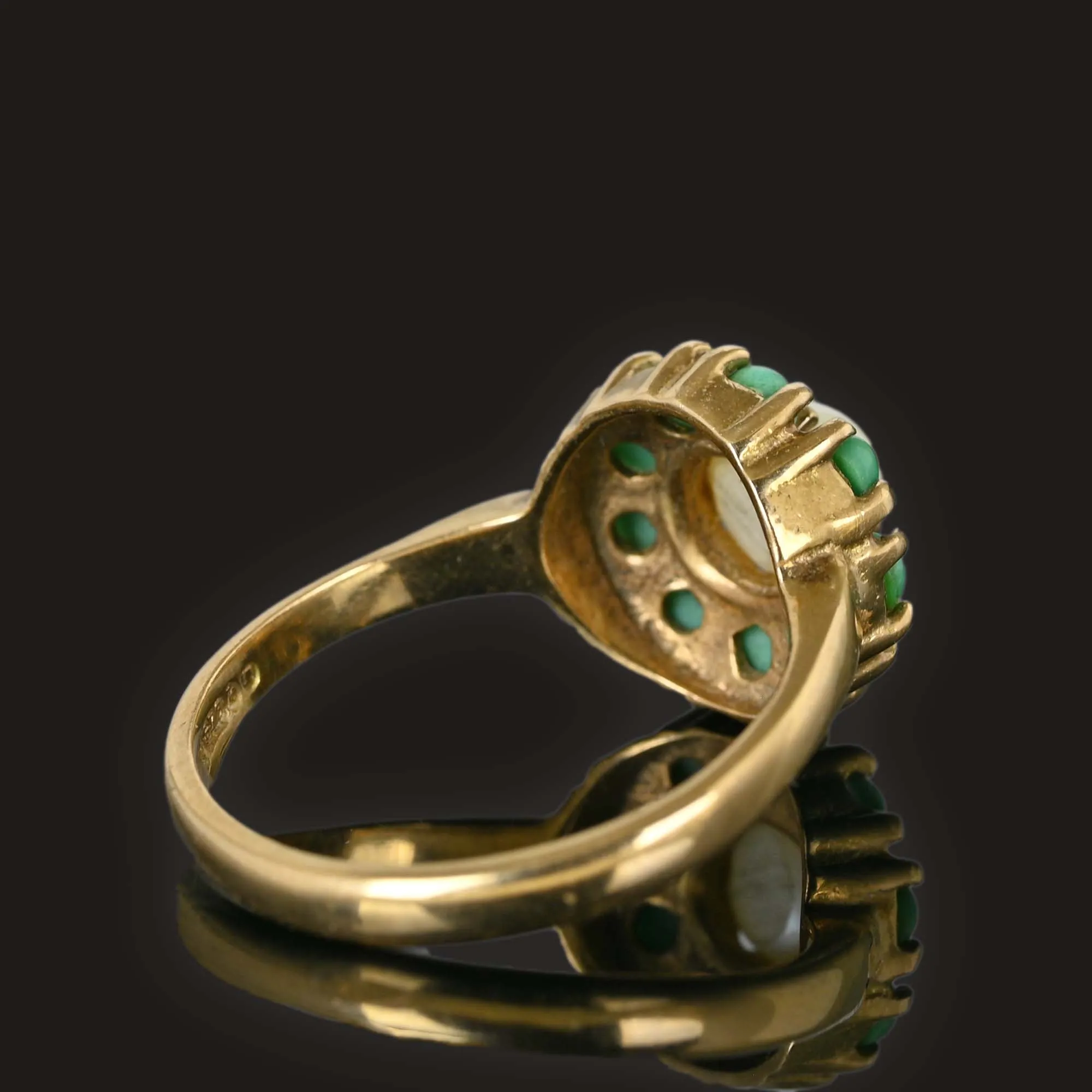 Vintage Turquoise Halo Pearl Cluster Ring