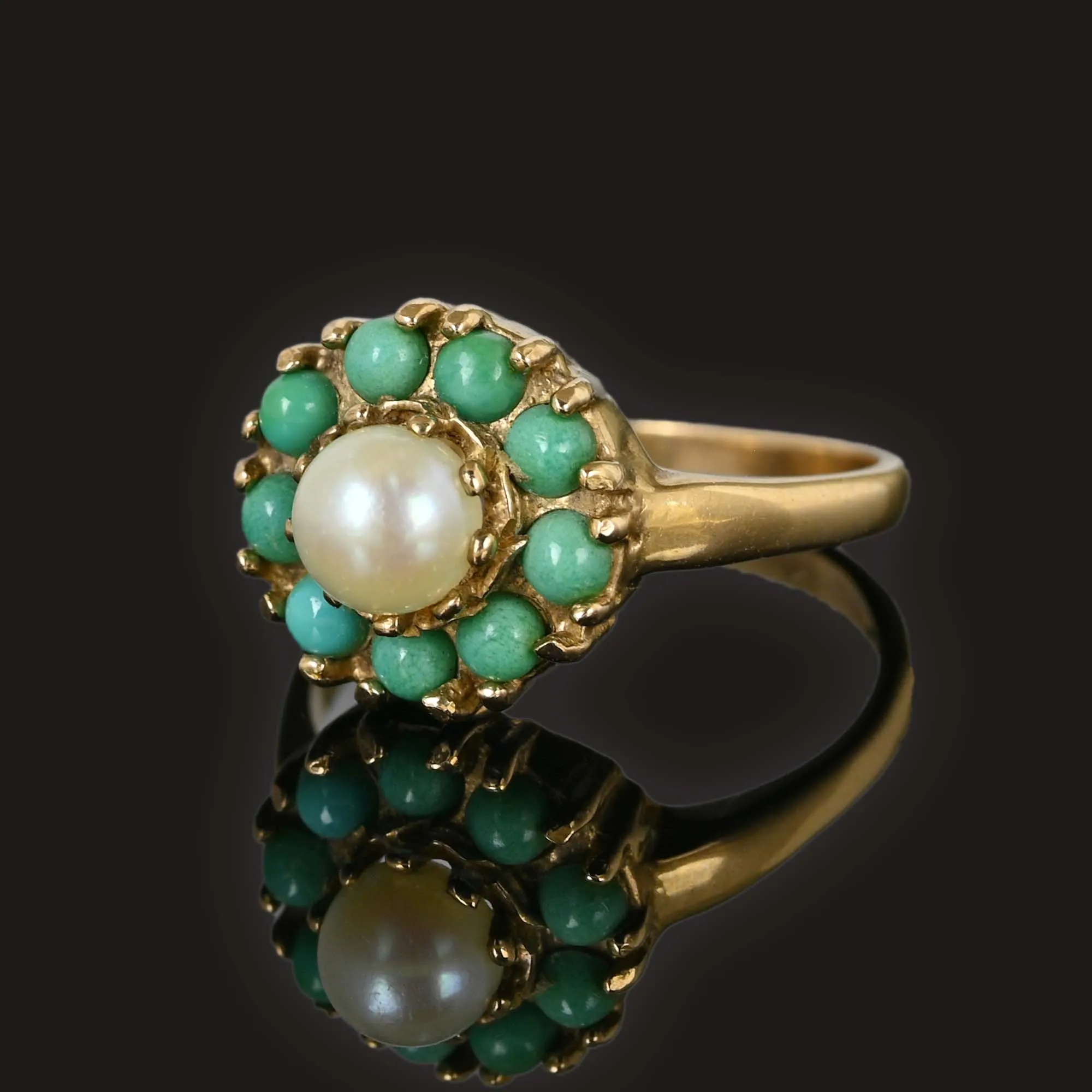 Vintage Turquoise Halo Pearl Cluster Ring