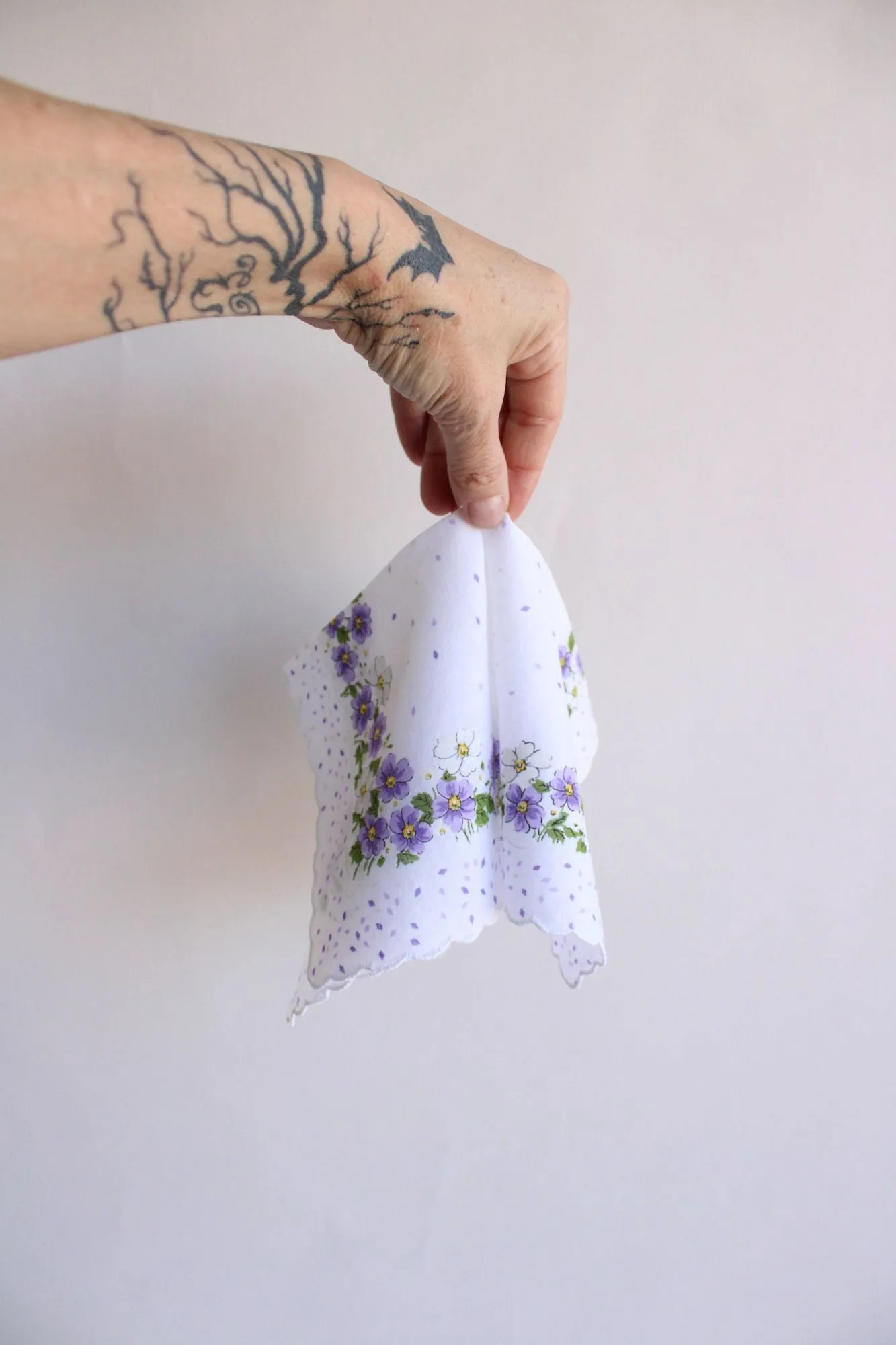 Vintage Violet Print White Cotton Hankie