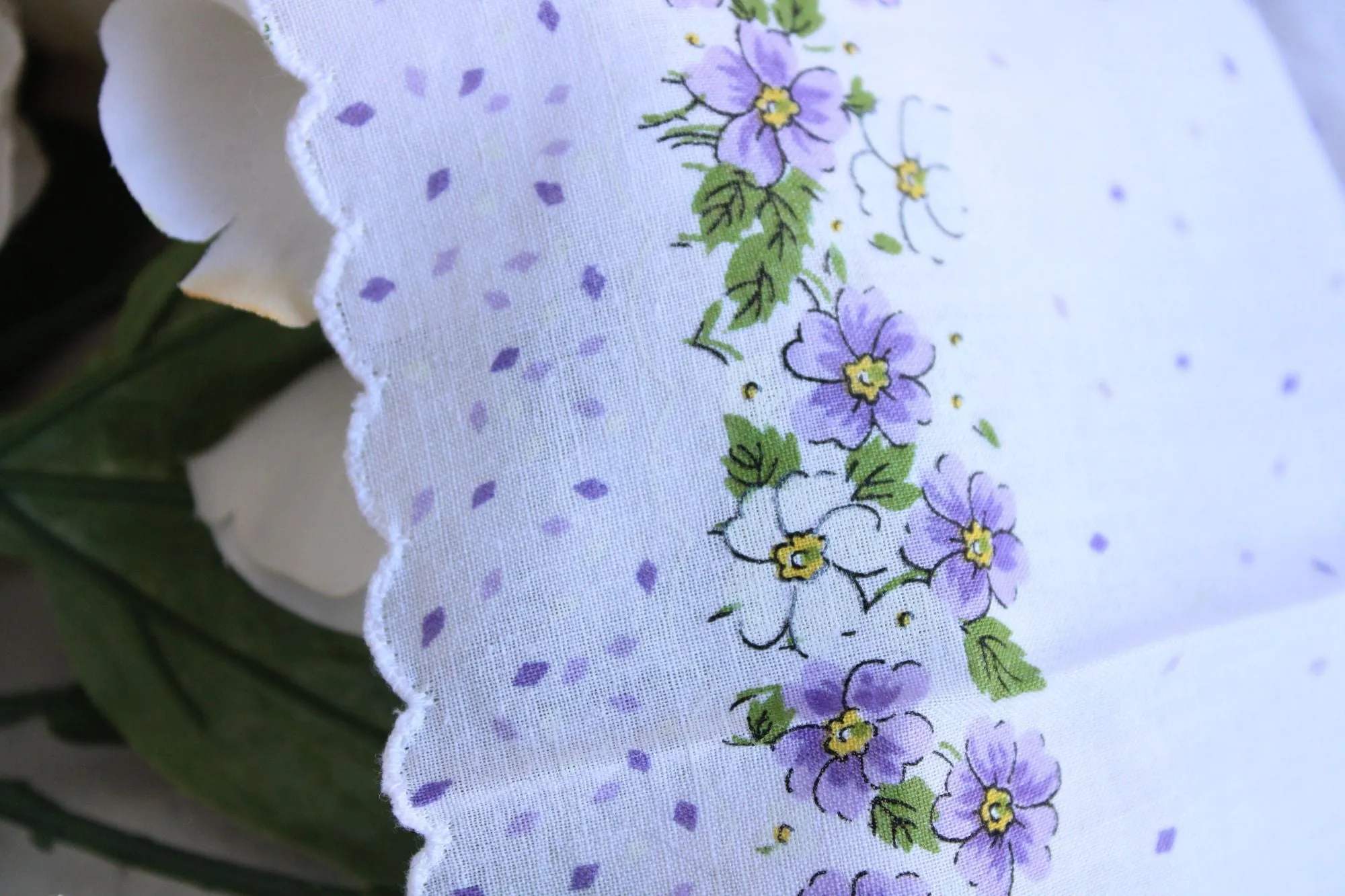 Vintage Violet Print White Cotton Hankie