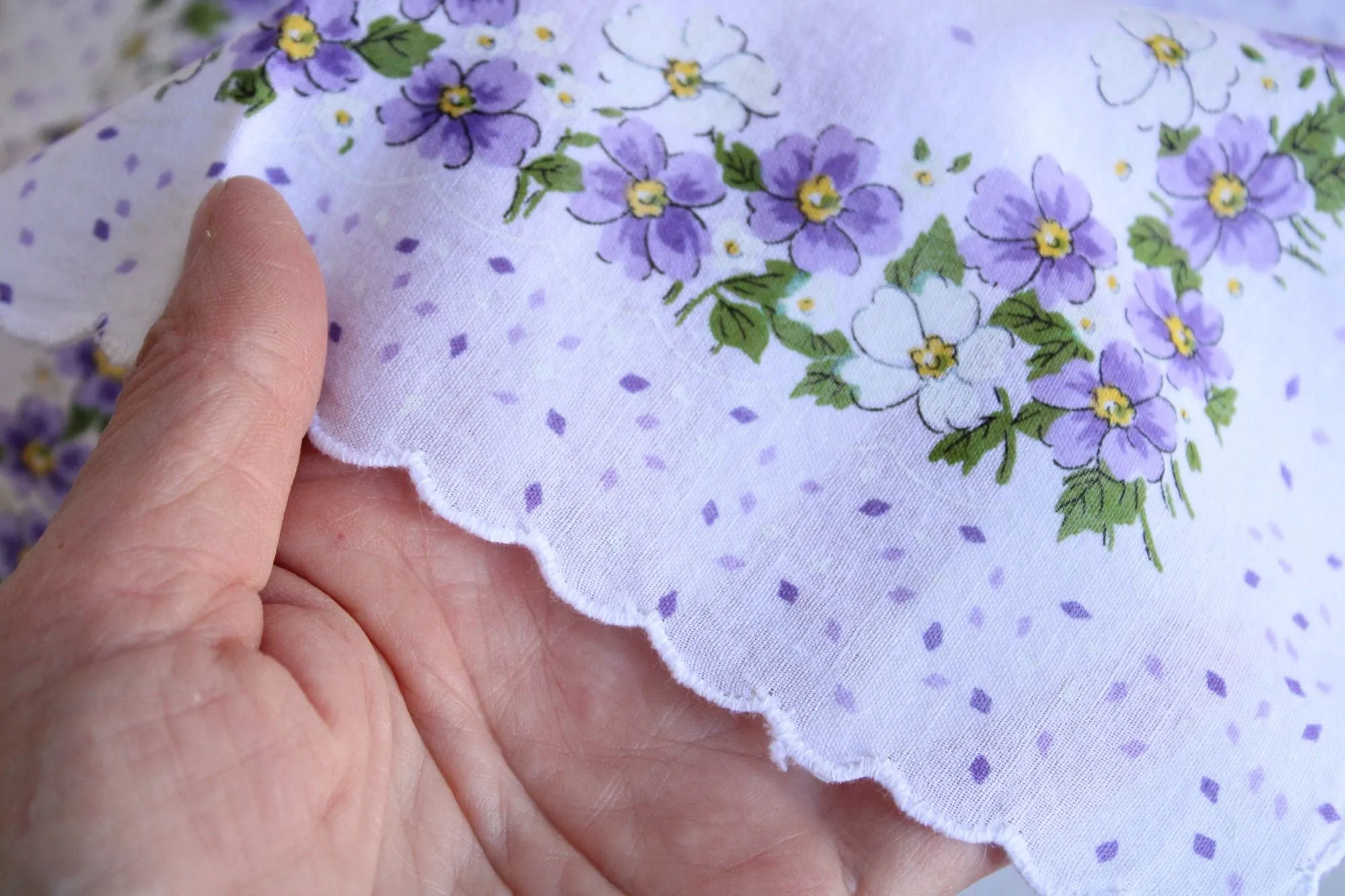 Vintage Violet Print White Cotton Hankie