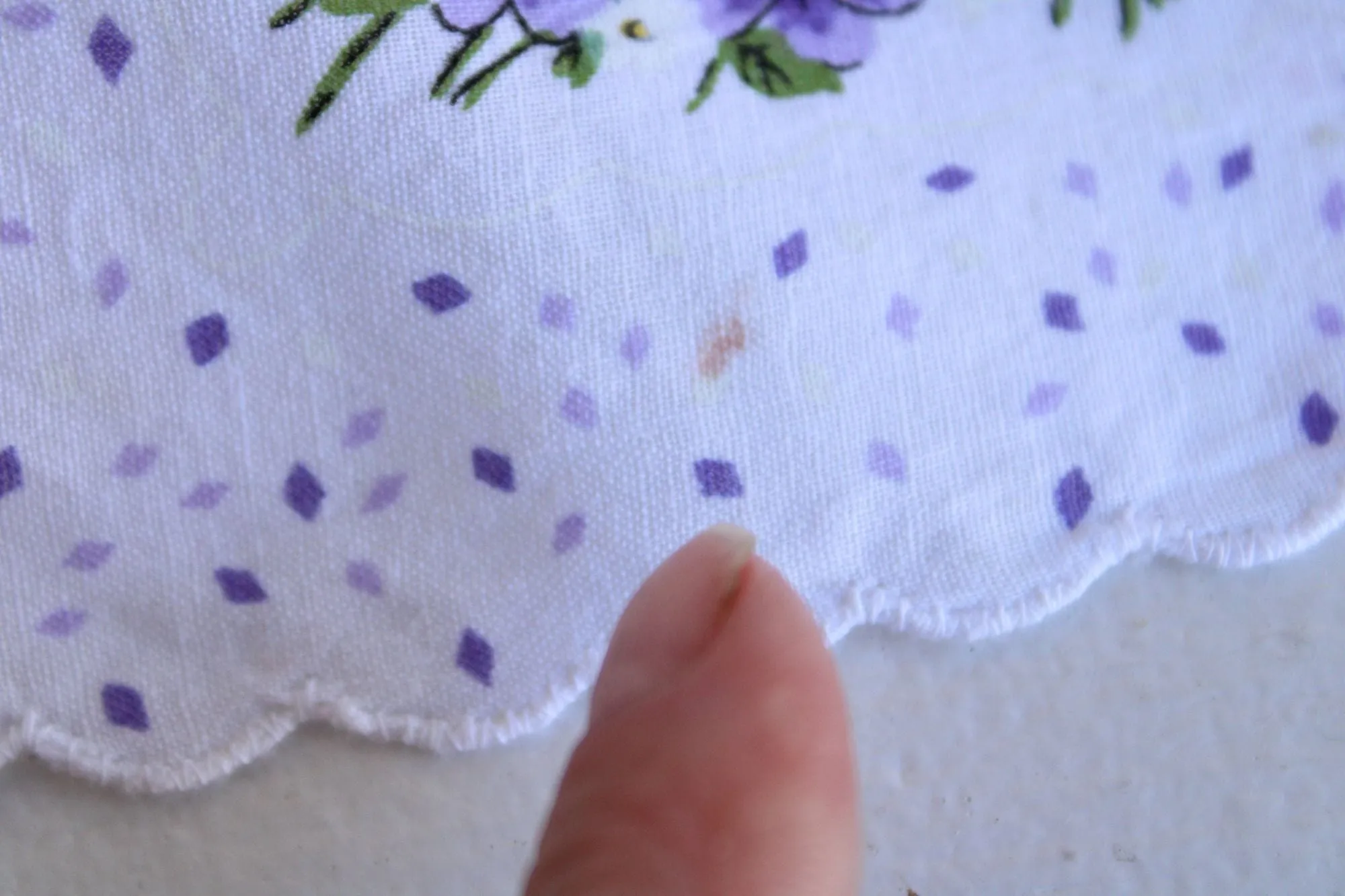Vintage Violet Print White Cotton Hankie