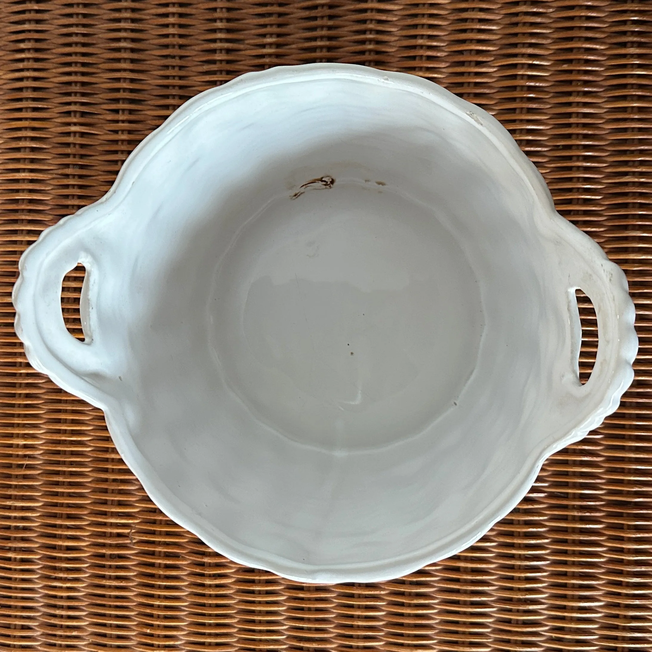 Vintage White Ceramic Portuguese Basketweave Cachepot