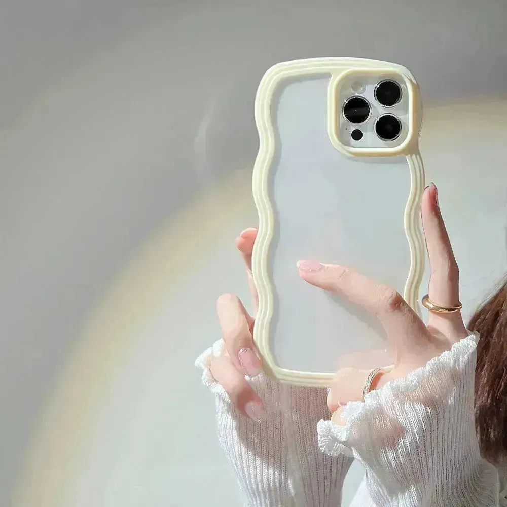 Wave Border Mobile Phone Case Solid Color Simple Candy Color