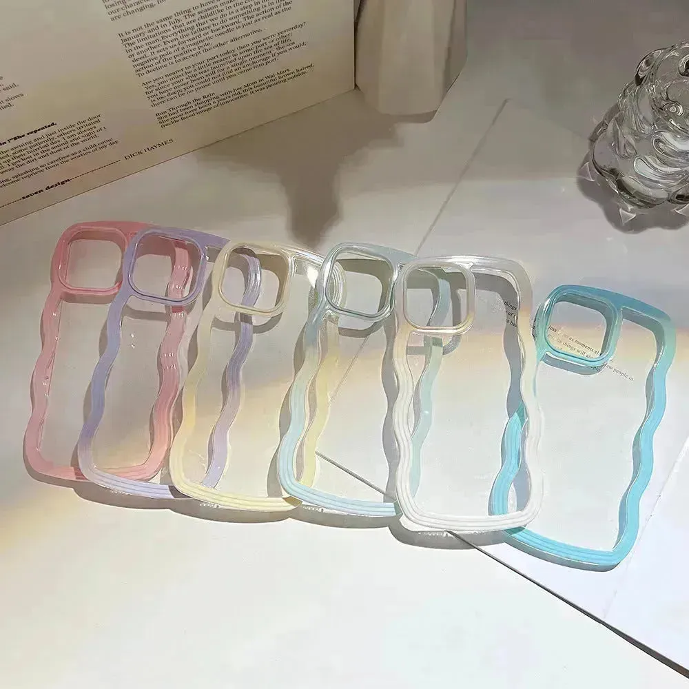 Wave Border Mobile Phone Case Solid Color Simple Candy Color