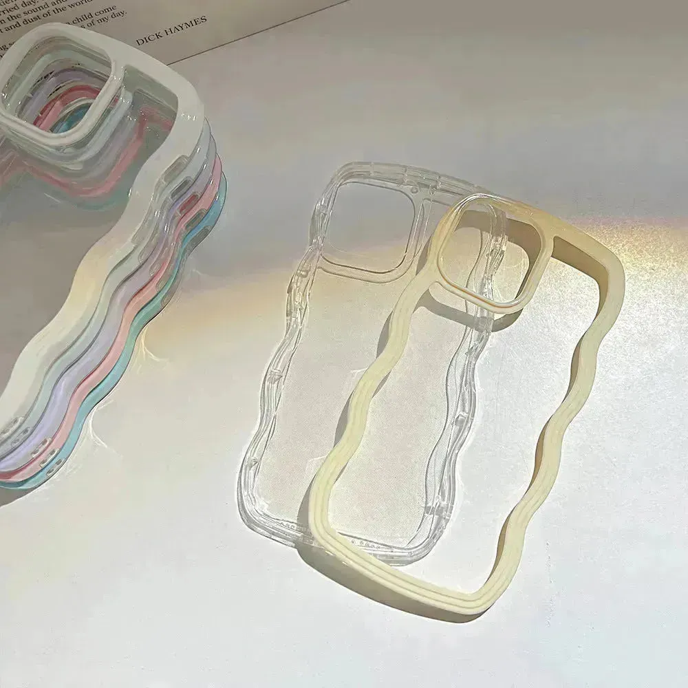 Wave Border Mobile Phone Case Solid Color Simple Candy Color