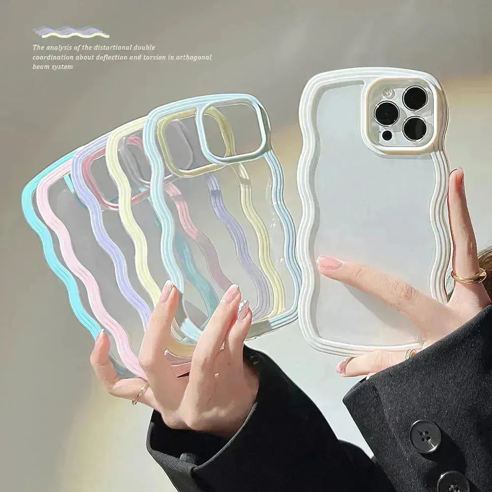 Wave Border Mobile Phone Case Solid Color Simple Candy Color