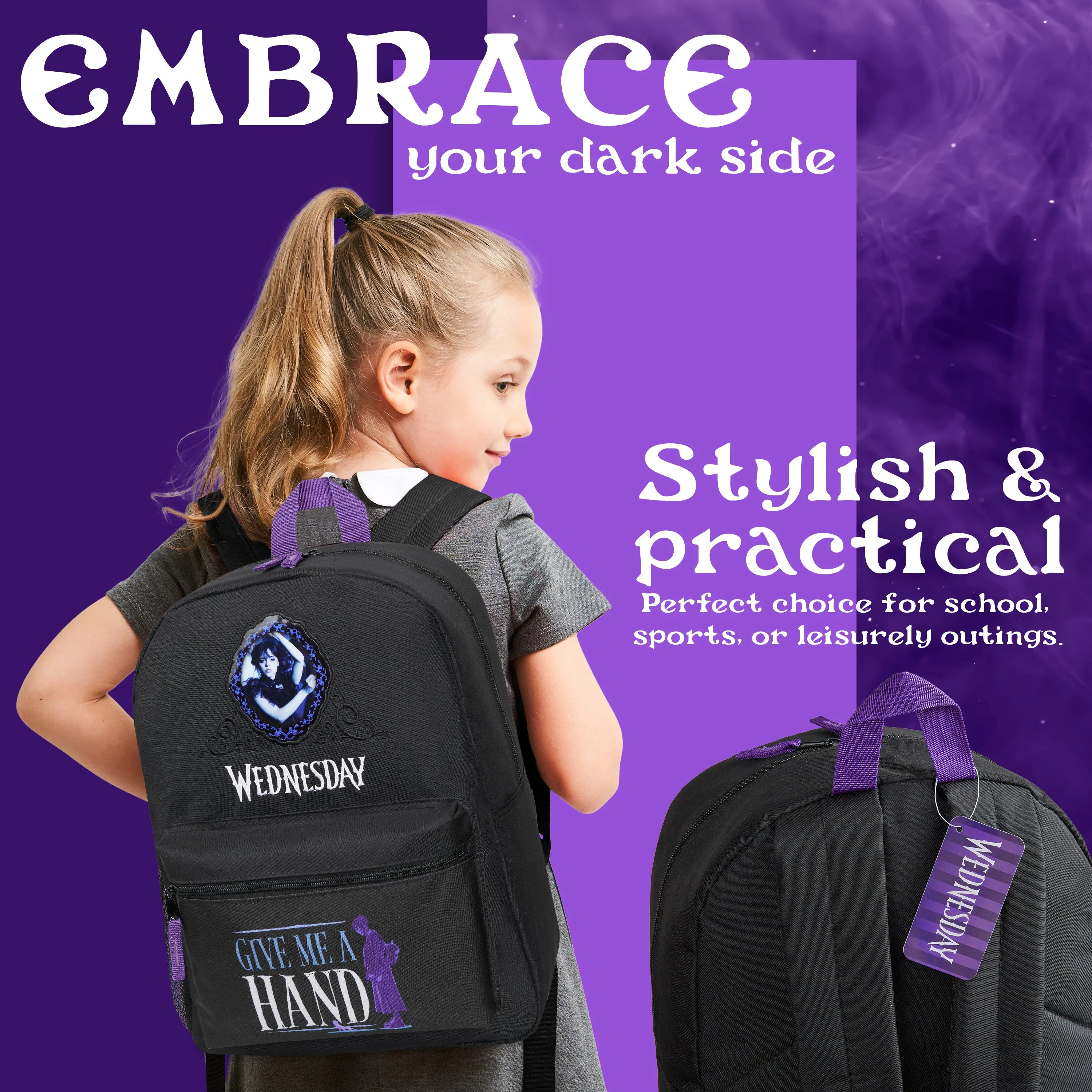Wednesday School Backpack for Kids and Teenagers - Black/Blue