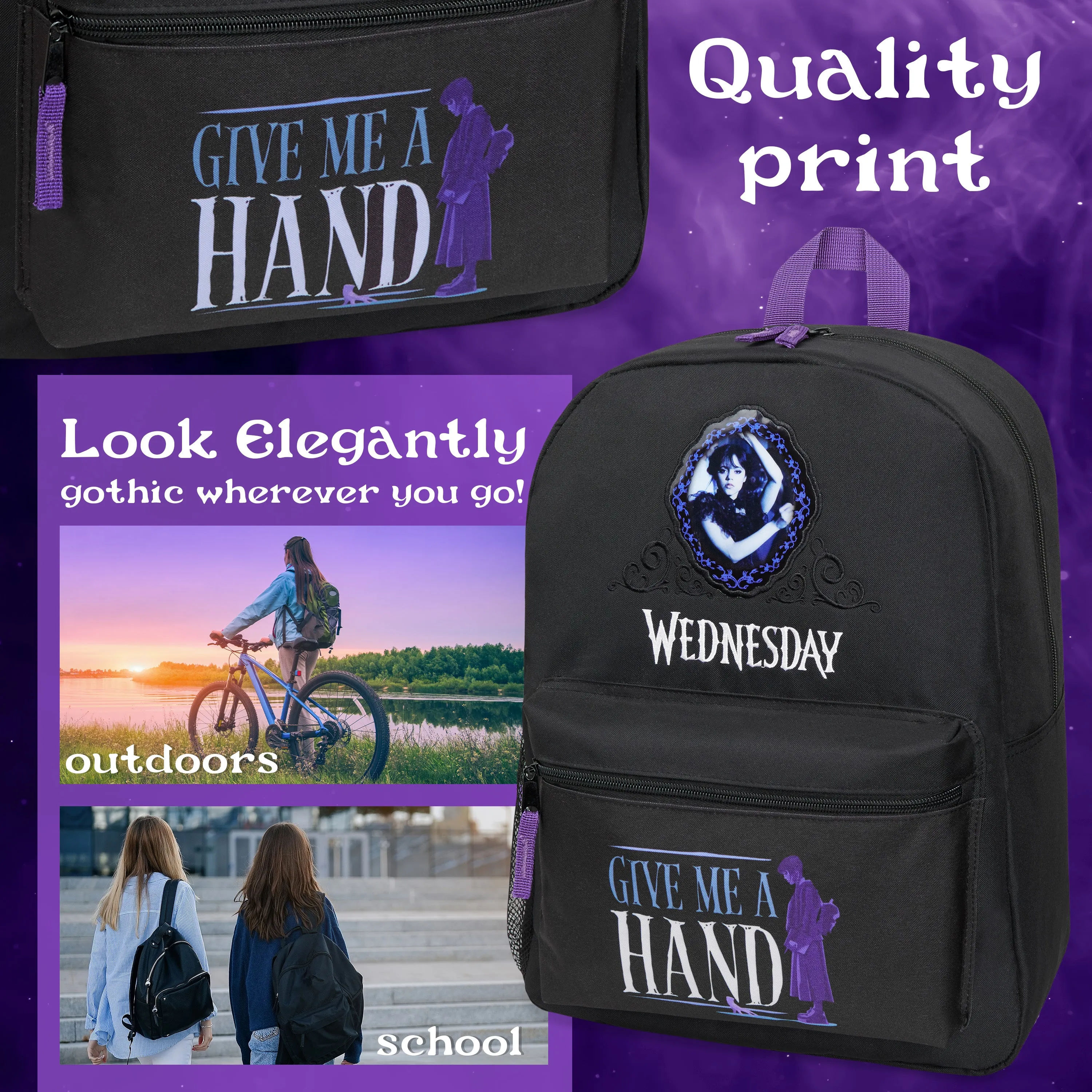 Wednesday School Backpack for Kids and Teenagers - Black/Blue