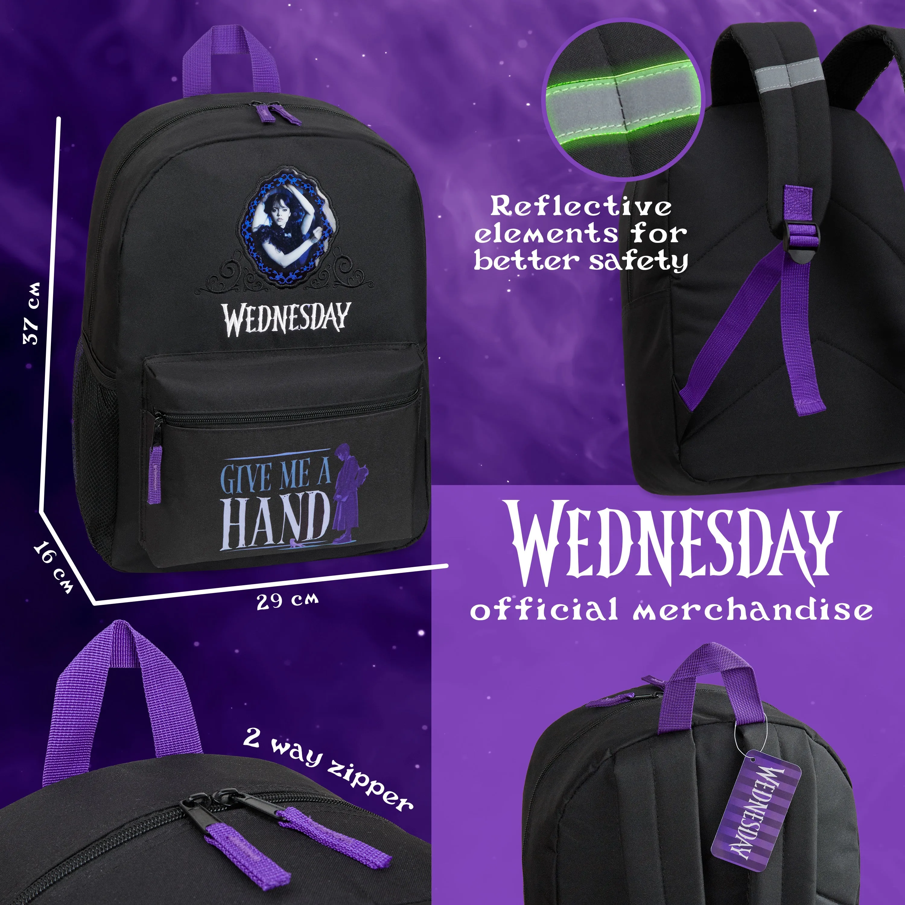 Wednesday School Backpack for Kids and Teenagers - Black/Blue