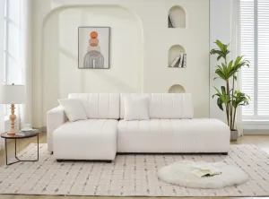 White Fabric Sectional With Throw Pillows- Model Fall