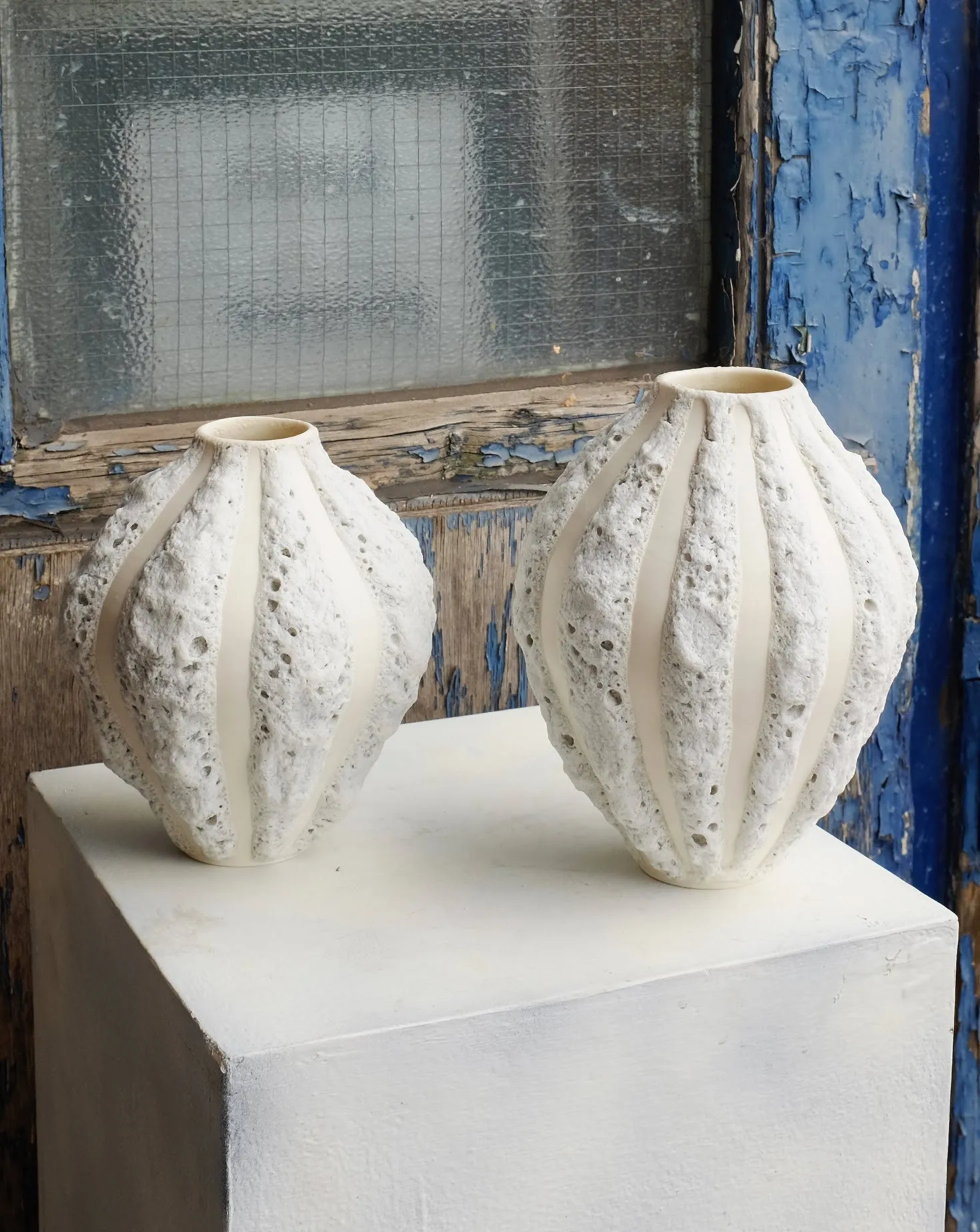 White Stripe Tulip Vase II