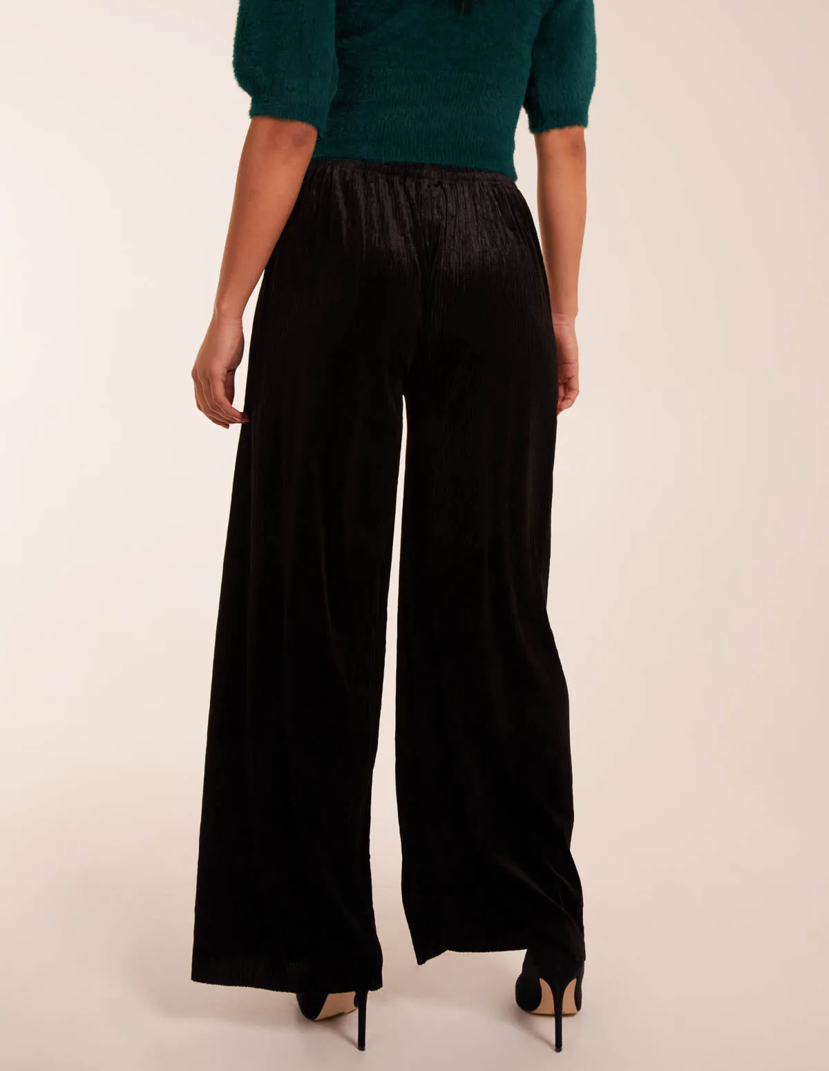 Wide Leg Textured Velour Trouser