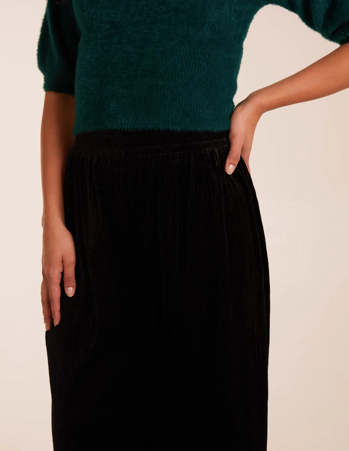 Wide Leg Textured Velour Trouser