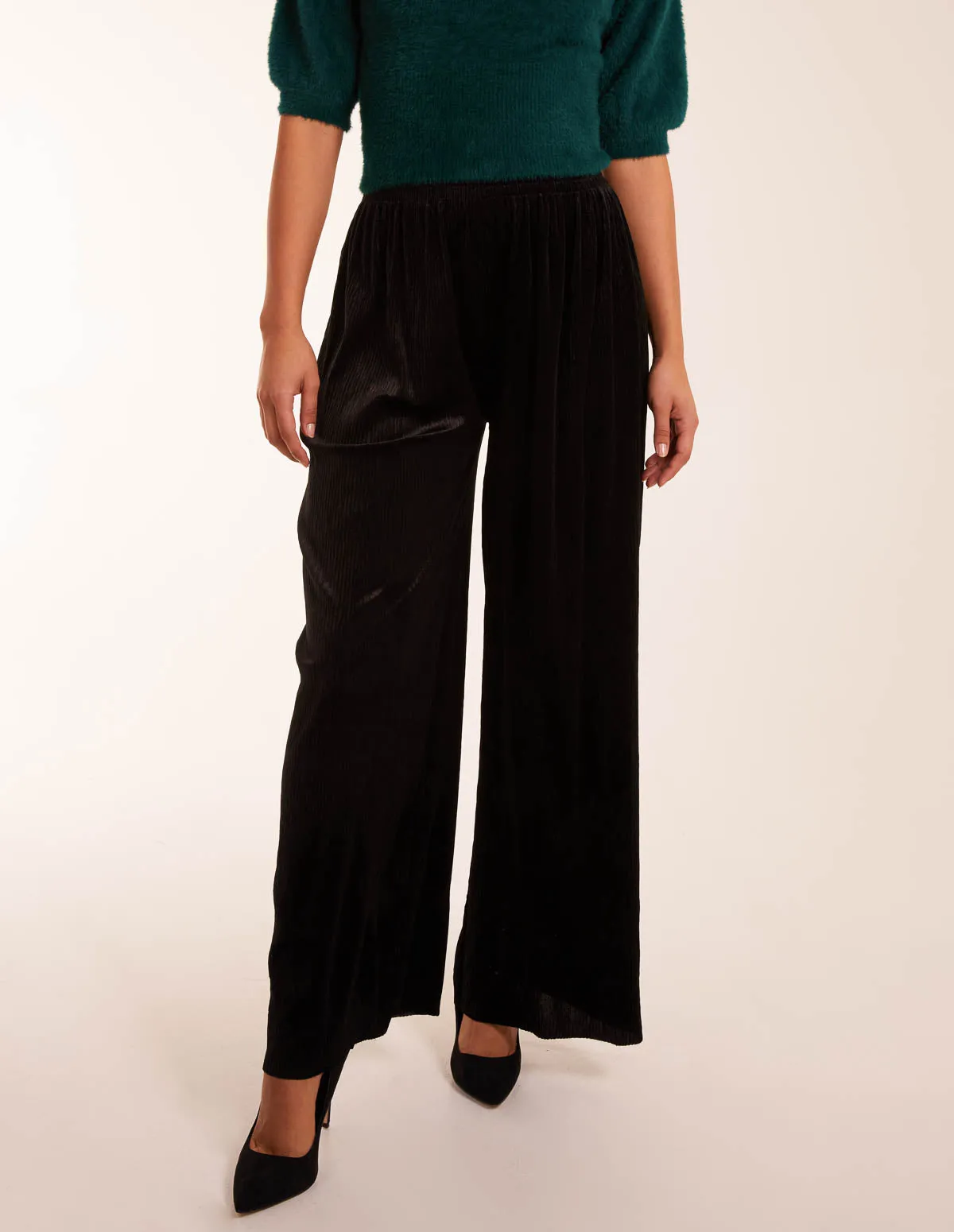 Wide Leg Textured Velour Trouser