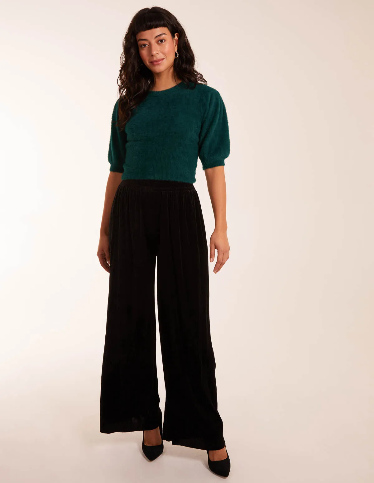 Wide Leg Textured Velour Trouser