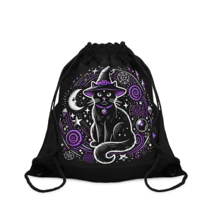 Witch Cat - Purple and Black - Halloween Drawstring Bag