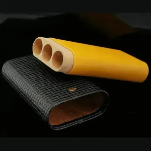 Wooden Cigar Moisturizing Leather Travel Cigar Case