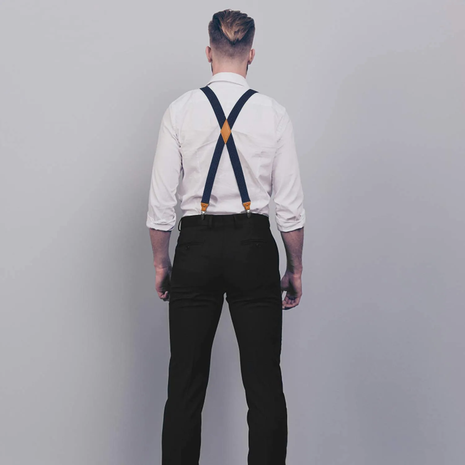 X-shaped Adjustable Suspender with 4 Clips - NAVY BLUE