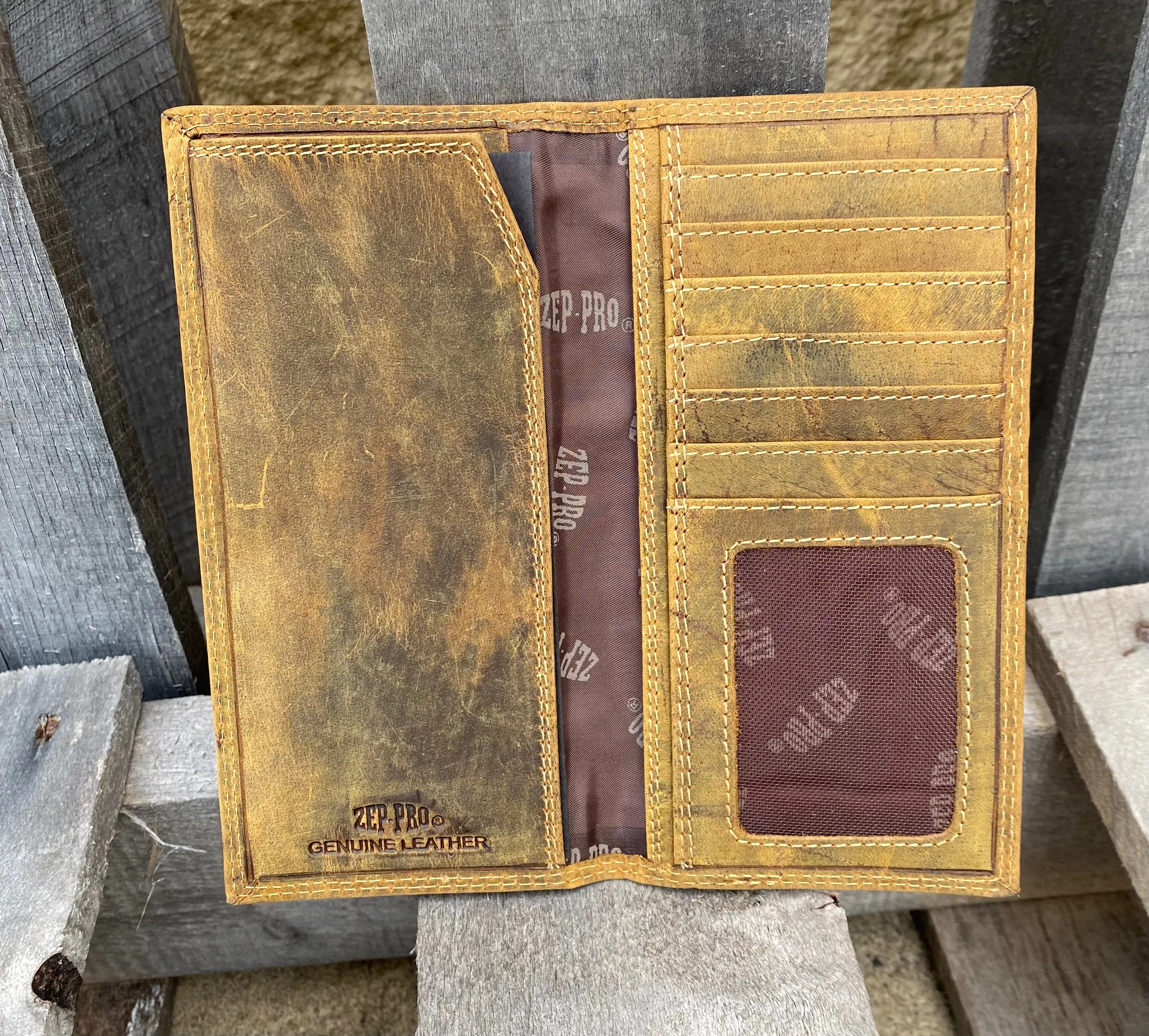 Zep Pro IWT4VINT-LSU Louisiana State University Tigers Vintage Brown “Crazy Horse” Leather Tall Wallet