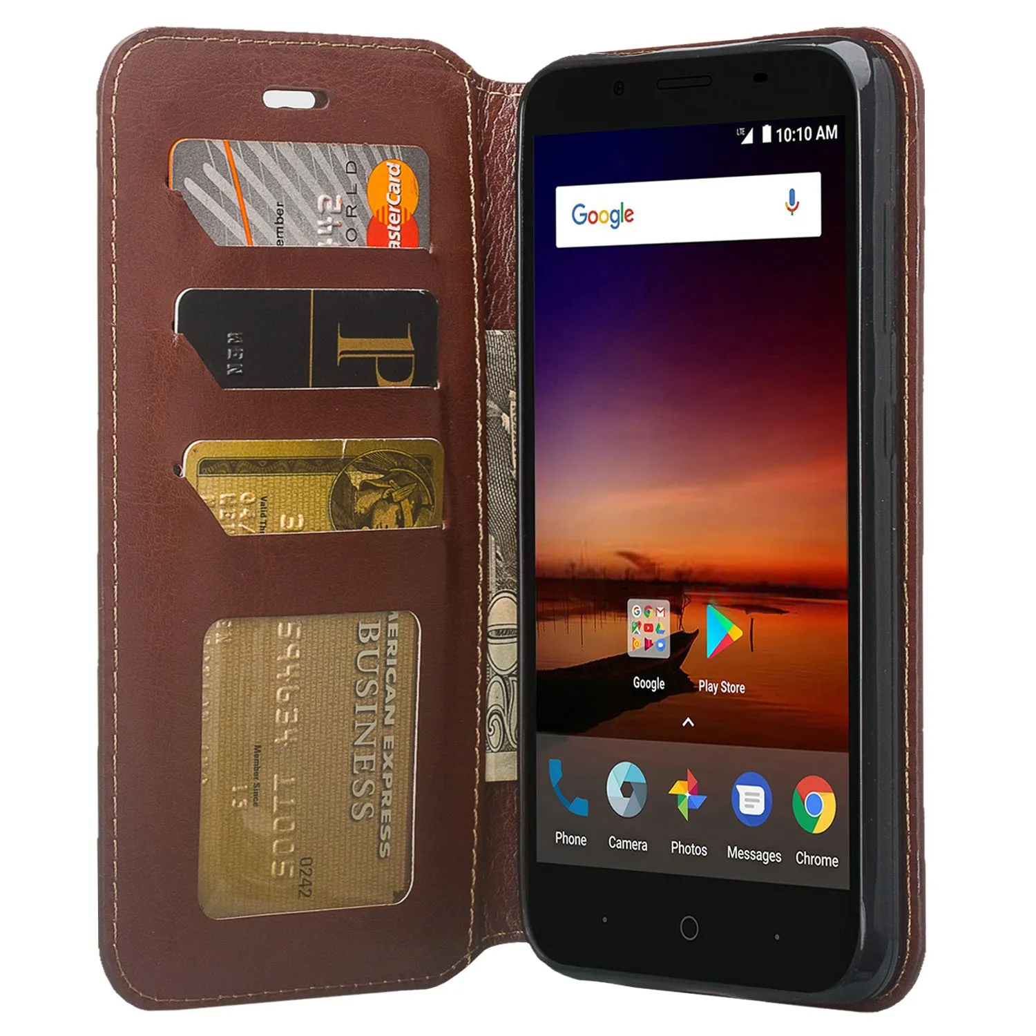 ZTE Blade Force | ZTE N9517 Pu Leather Magnetic Flip Fold[Kickstand] Wallet Case with ID & Card Slots for ZTE Blade Force - Brown