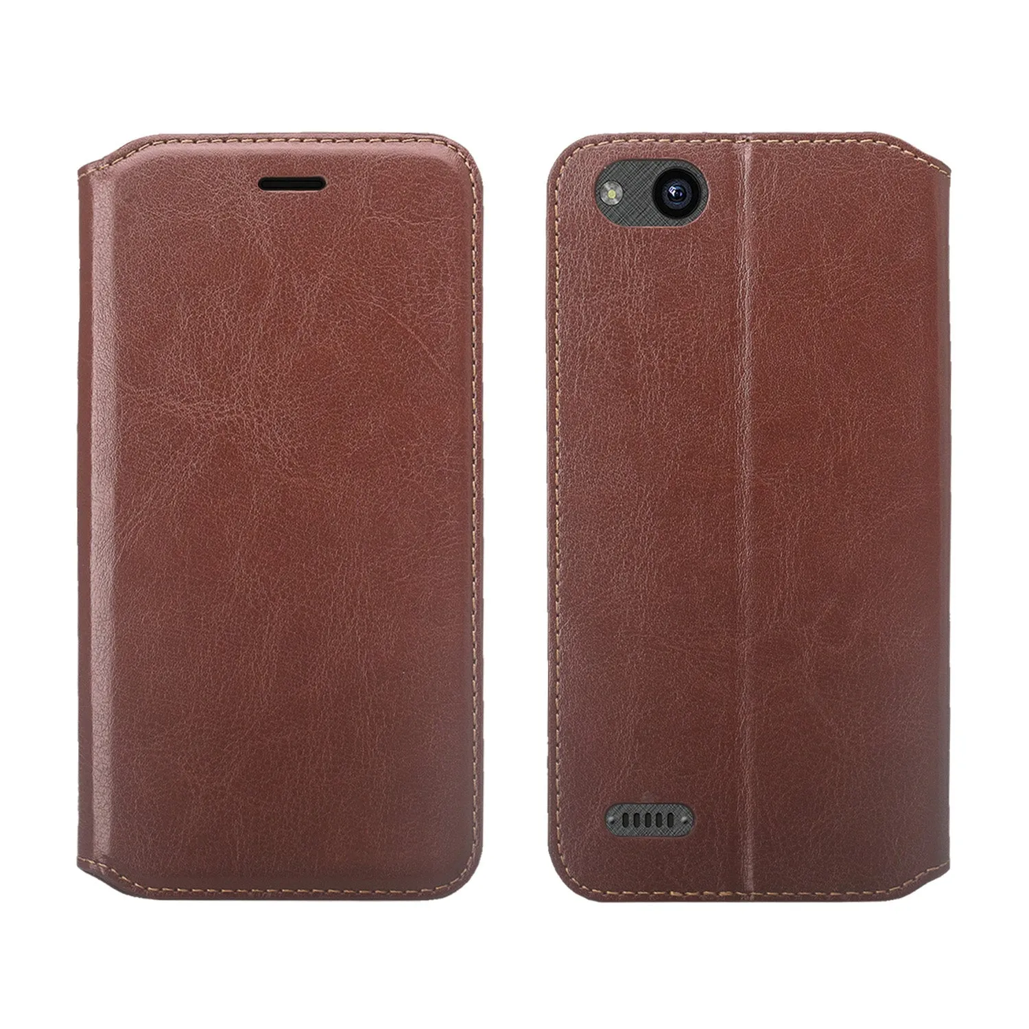 ZTE Blade Force | ZTE N9517 Pu Leather Magnetic Flip Fold[Kickstand] Wallet Case with ID & Card Slots for ZTE Blade Force - Brown