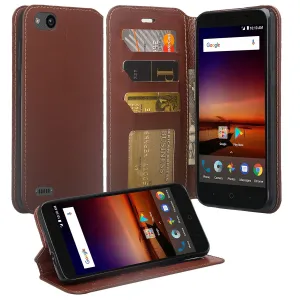 ZTE Blade Force | ZTE N9517 Pu Leather Magnetic Flip Fold[Kickstand] Wallet Case with ID & Card Slots for ZTE Blade Force - Brown