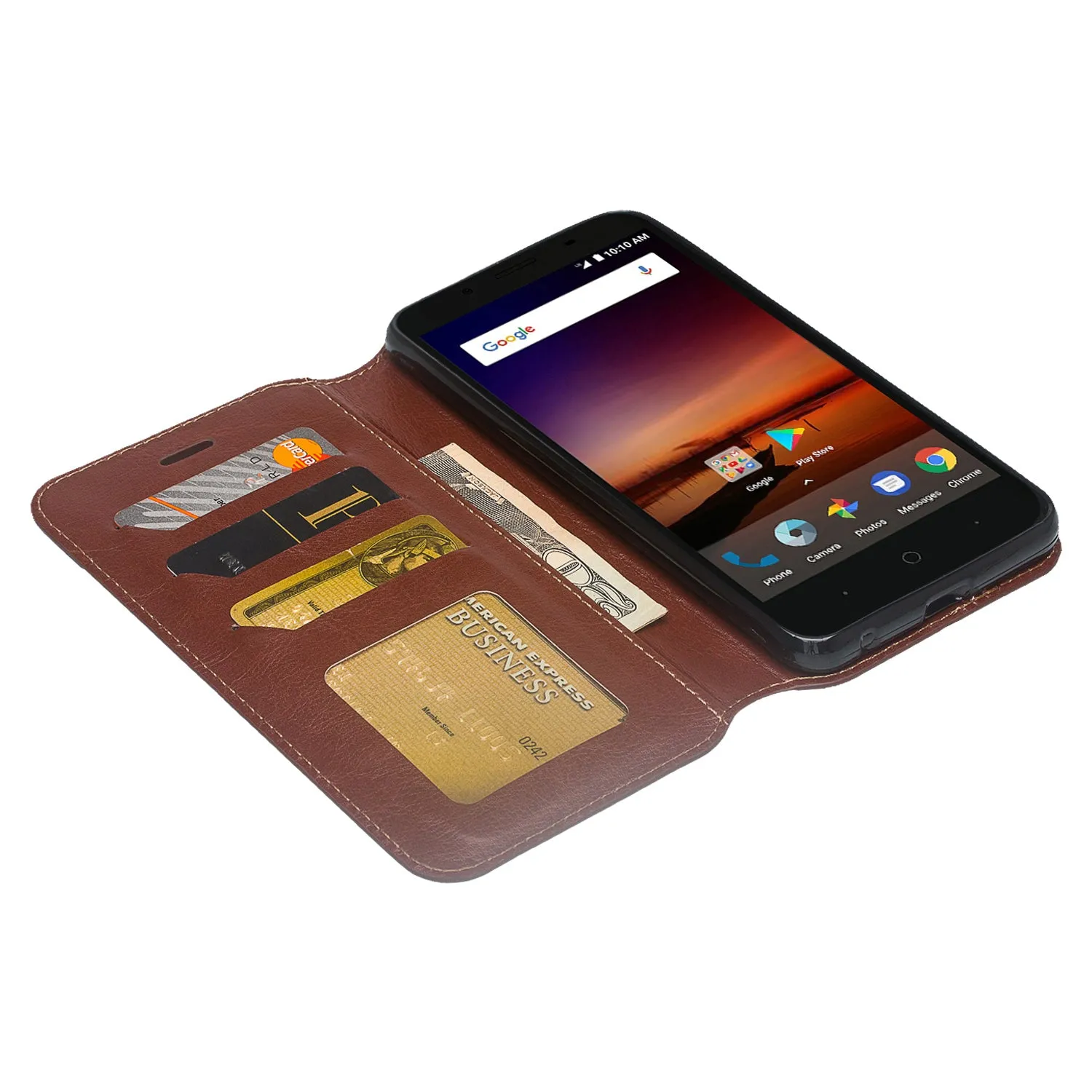 ZTE Blade Force | ZTE N9517 Pu Leather Magnetic Flip Fold[Kickstand] Wallet Case with ID & Card Slots for ZTE Blade Force - Brown
