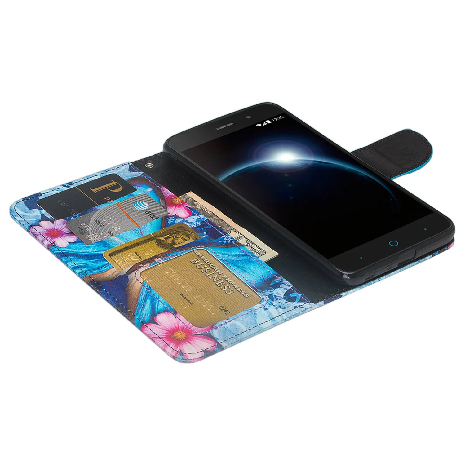 ZTE Sequoia | Blade Z Max | ZTE Z982 Case, Wrist Strap Pu Leather Magnetic Flip[Kickstand] Wallet Case Cover with ID & Card Slots - Blue Butterfly